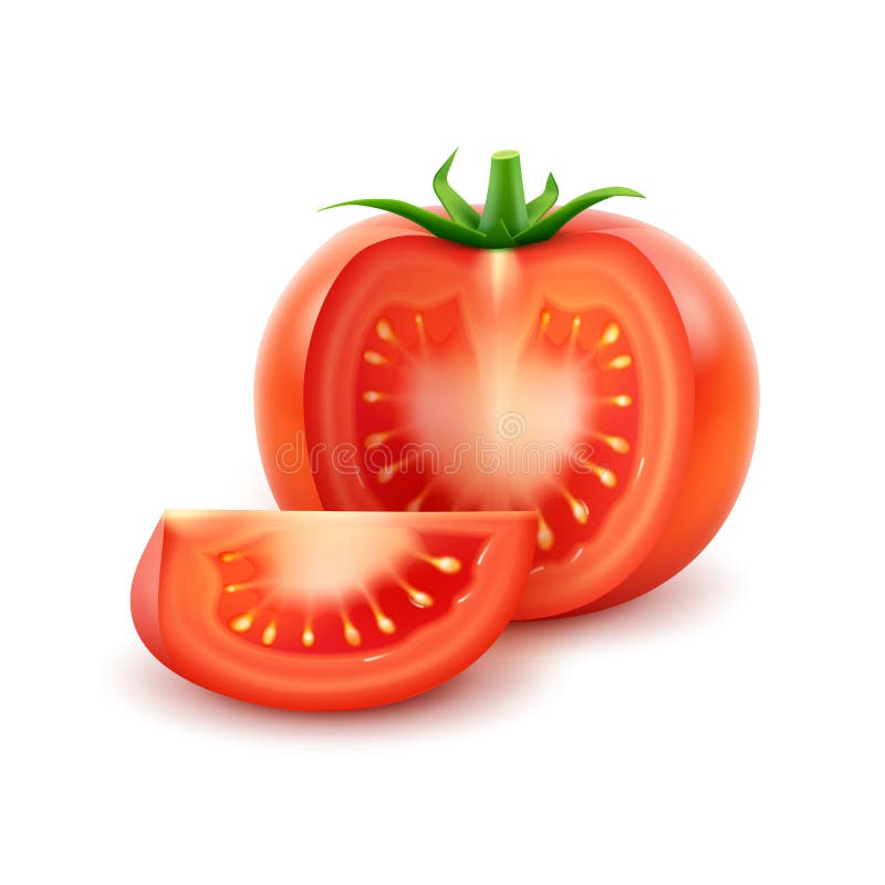 Big Ripe Red Fresh Cut Tomato on White Background