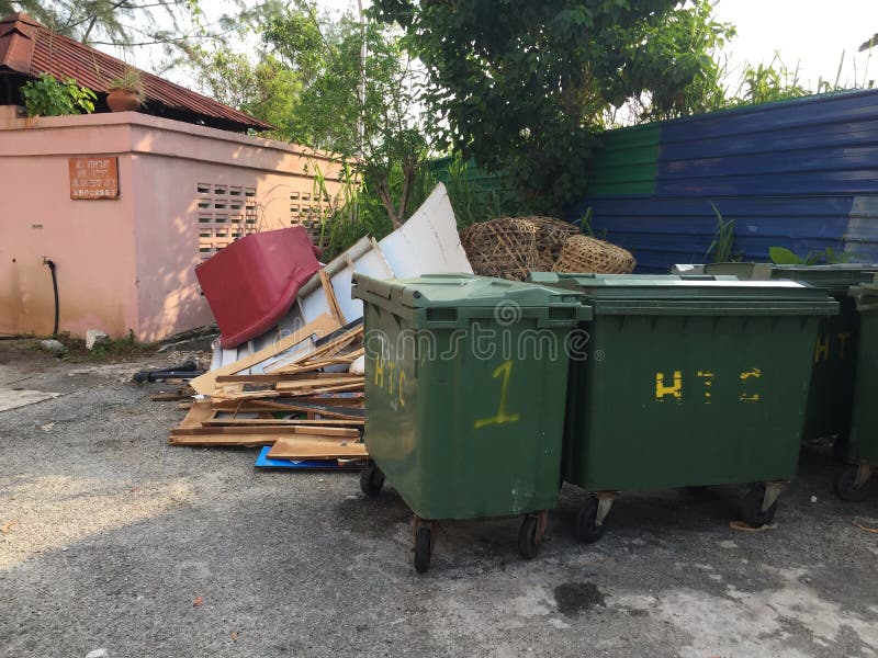 Big rubbish bin stock image. Image of side, green, road 157779739