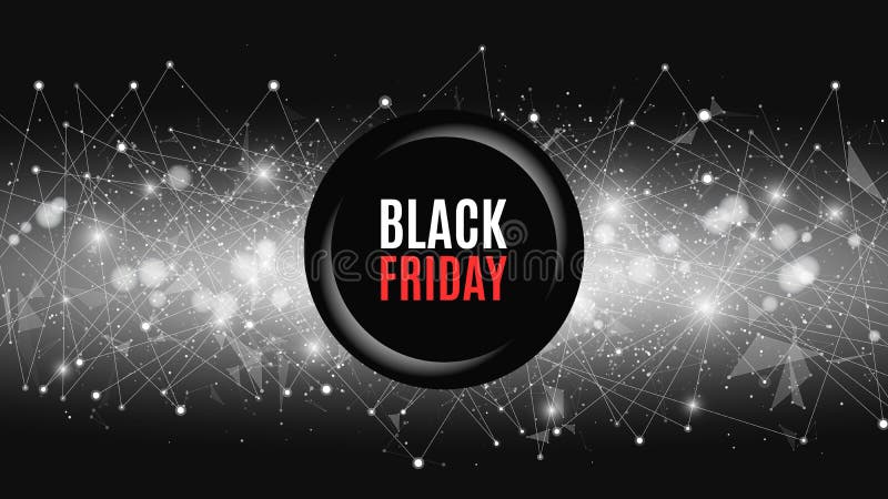 Big sale is a black Friday. Abstract futuristic background with banner. Connection of triangles and dots. A glowing web