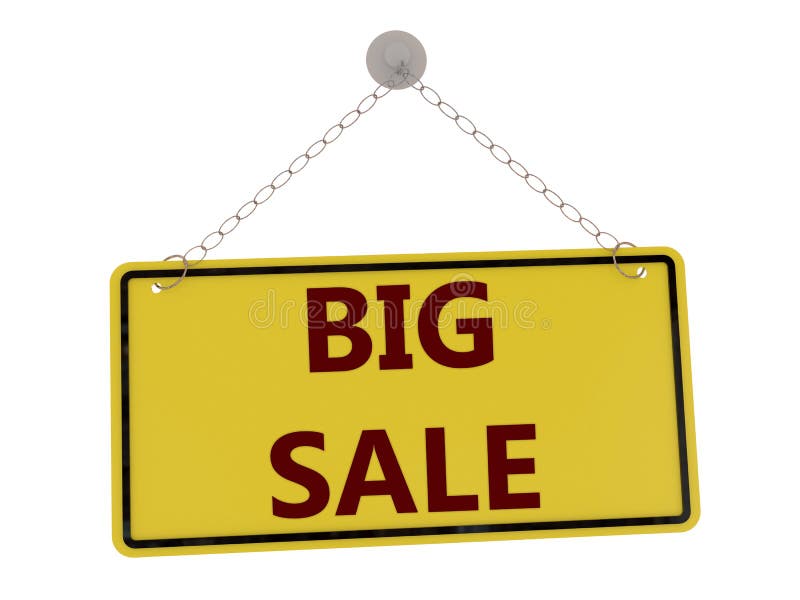 Big sale sign with chain isolated on white background ,3d rendered