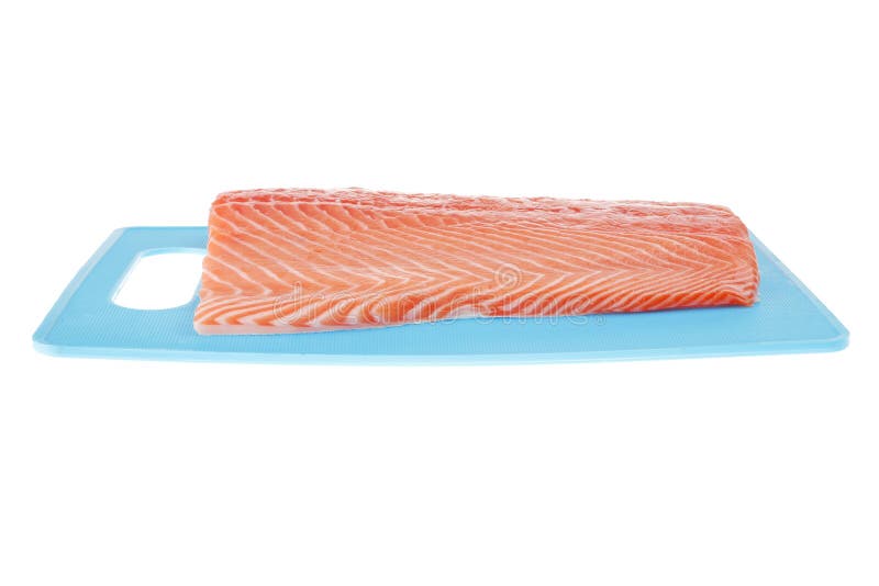 Big Salmon Fillet on White Plate Stock Image Image of leaves