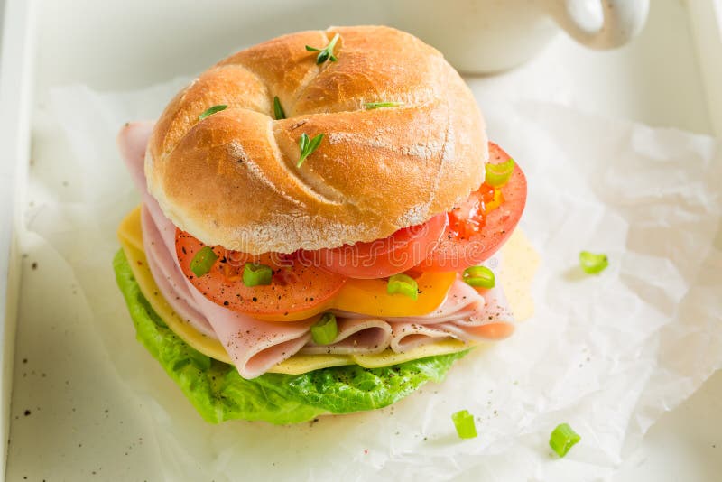 Big Sandwich with Ham, Cheese and Tea Stock Photo Image of cheese, lemon 111303602