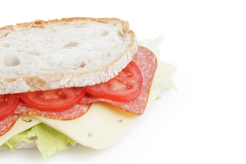 Big Sandwich with Salami and Cheese on White Bread Stock Photo Image of vegetable, snack 30891866