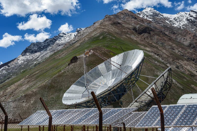 Big satellite dishes antena and solar panels