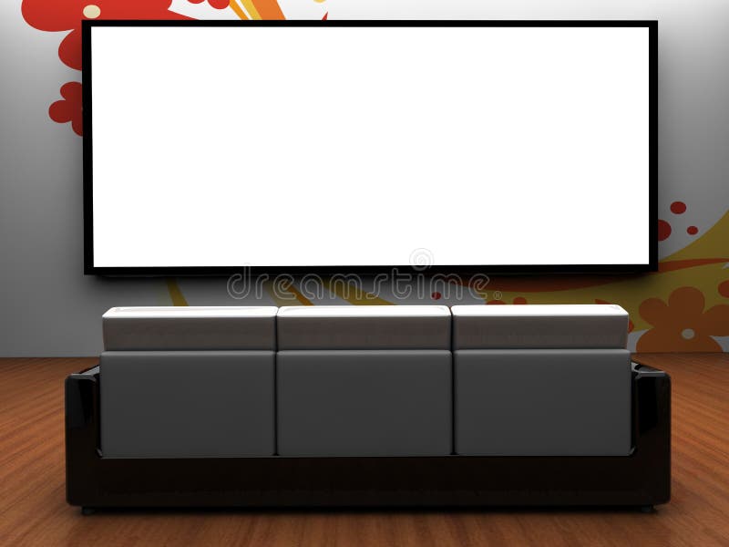 Big Screen and a Sofa Indoor Stock Illustration Illustration of