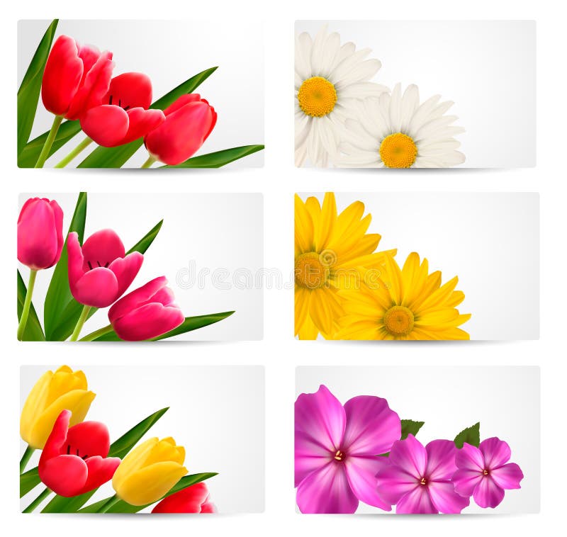 Big set of banners with spring and summer flowers