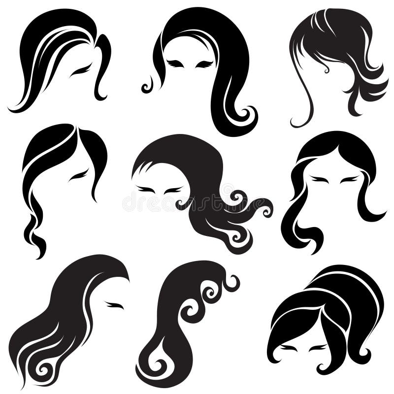 Big Set Of Black Hair Styling For Woman Stock Vector - Illustration of