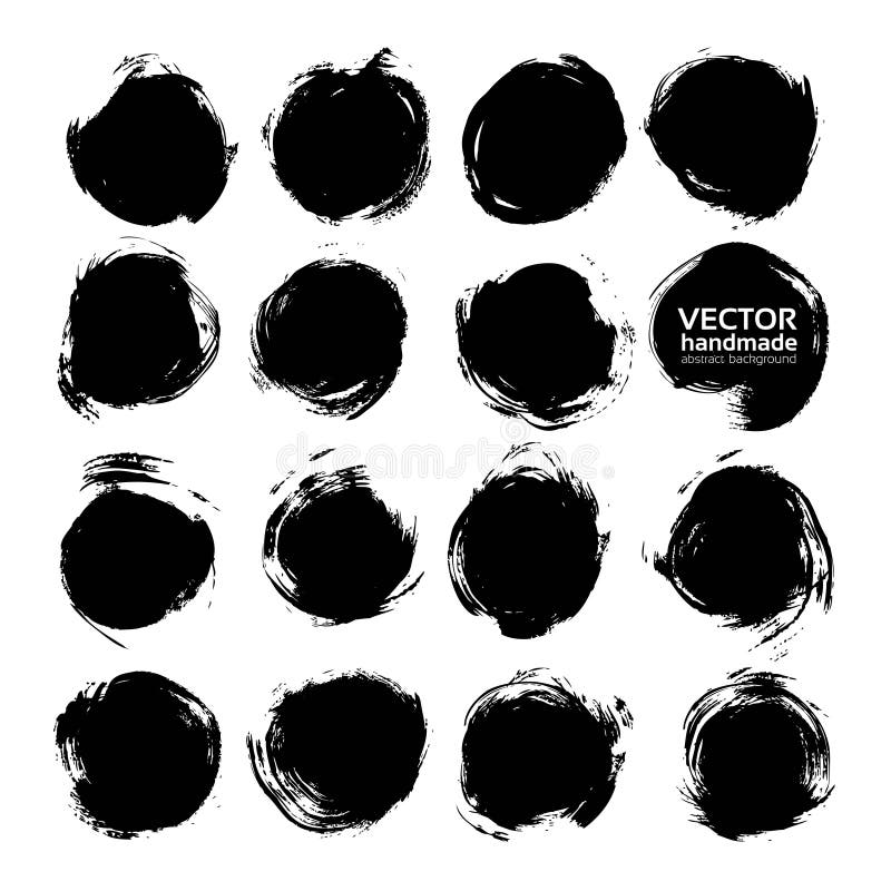 Big Set of Black Round Abstract Backgrounds Smears Vector Objects on a