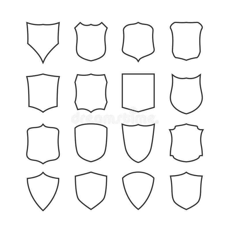 Big set of blank, classic shields, templates. Design elements. Vector illustration. Minimal shield vectors