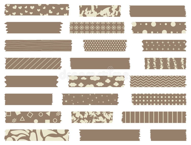 Brown Washi Tapes Collection with Pattern in Vector Stock Vector