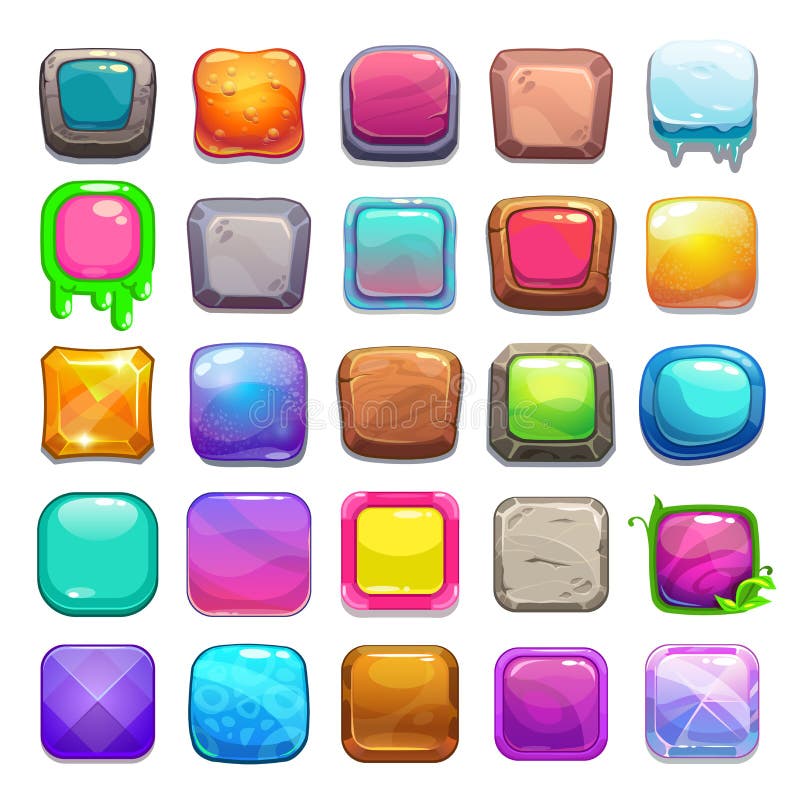 Big set of cartoon square buttons stock illustration