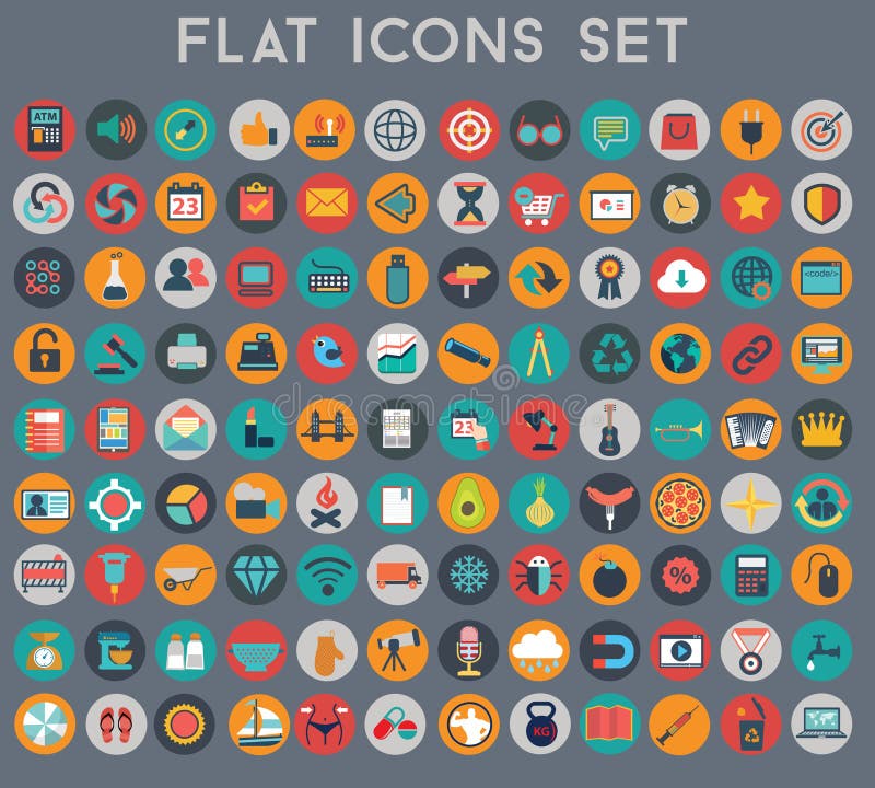 Big set of flat vector icons with modern colors stock illustration Big set of flat vector icons with modern colors stock illustration