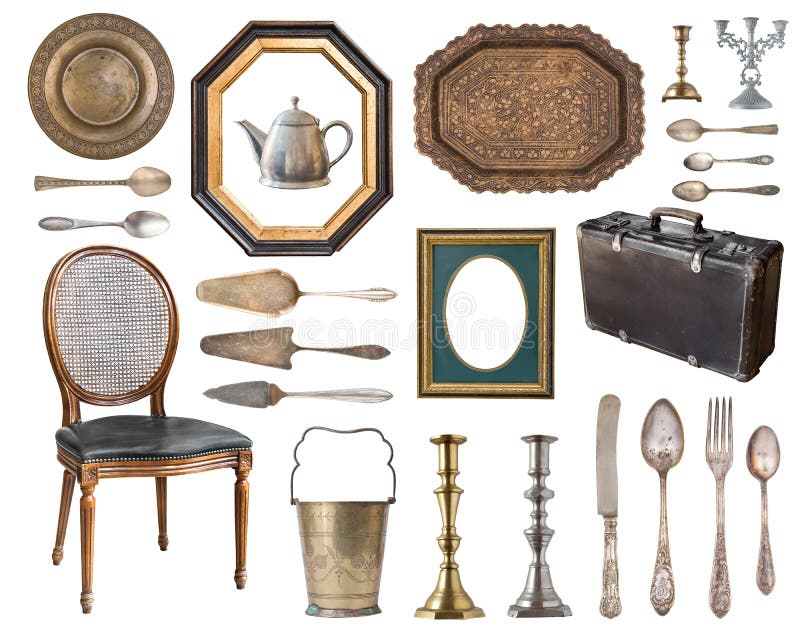 Attics objects. Vintage items PNG. Old Vintage Candlestick.