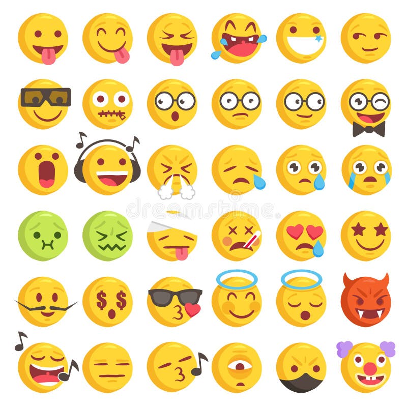 Vector Rough Flat Emoticon Big Set Stock Vector - Illustration of ...