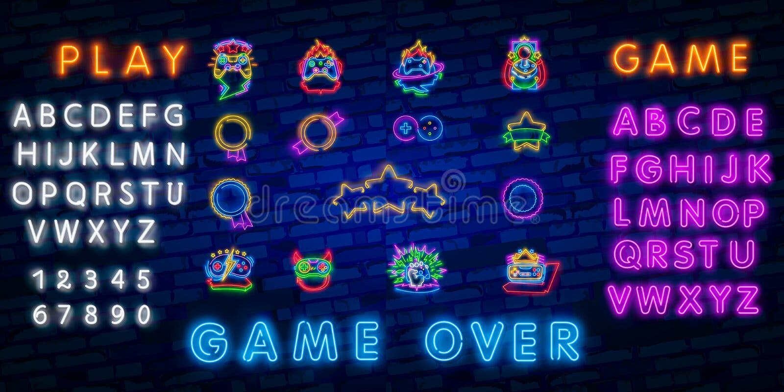 Hard games neon sign game logo Royalty Free Vector Image