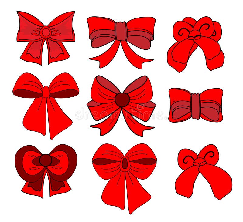 Set gift bows with ribbons stock vector. Illustration of draw 26513803