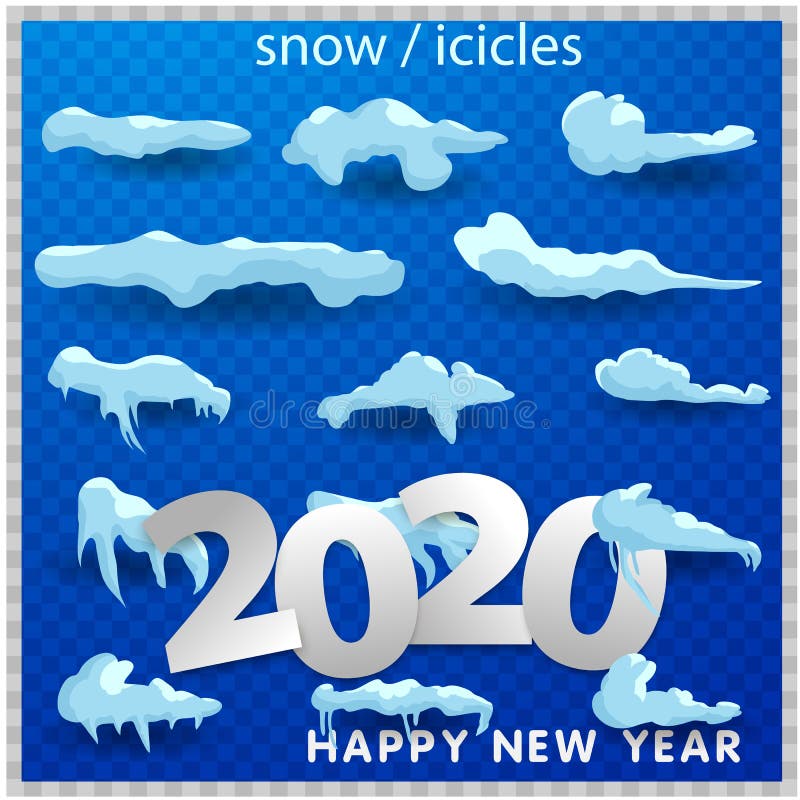 2020 Big set of snow icicles and snow cap isolated. Cartoon snowy elements over winter background. 2020 Christmas, snow texture, vector illustration 2020 Big set of snow icicles and snow cap isolated. Cartoon snowy elements over winter background. 2020 Christmas, snow texture, vector illustration