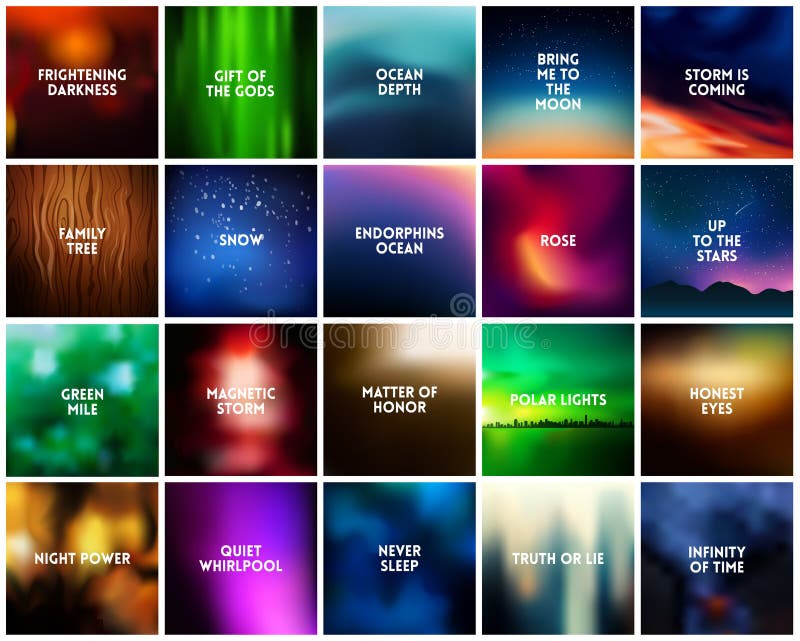 BIG set of 20 square blurred nature backgrounds. With various quotes