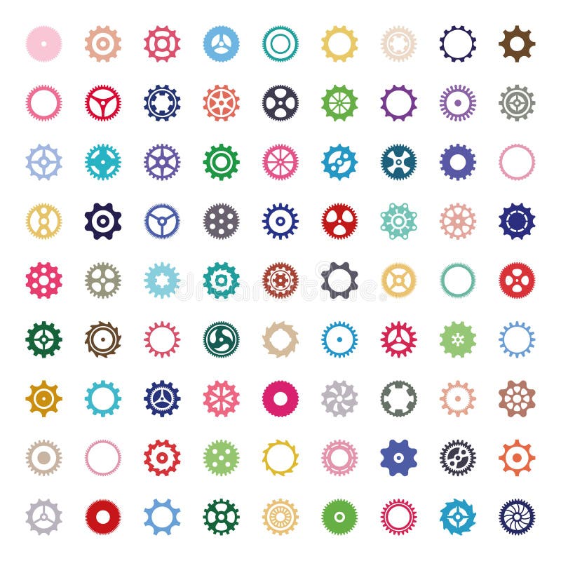 Big Set of Various Vector Gear Wheels Stock Vector - Illustration of