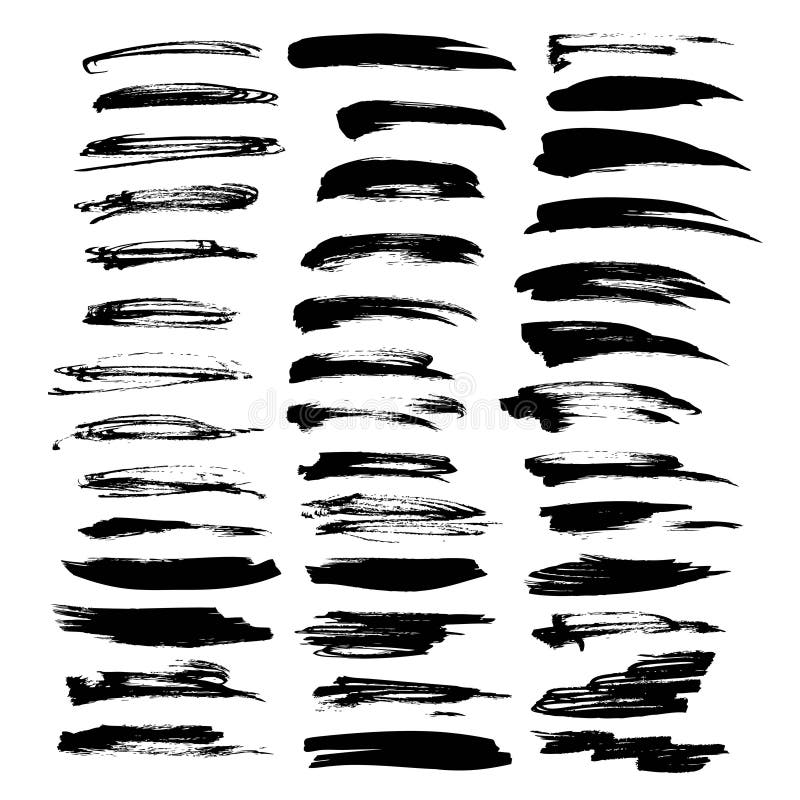 Big set of vector brush strokes texture thick black paint isolated on a white