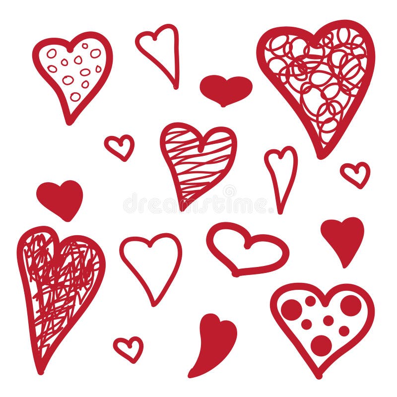 Set of vector hearts icon collection. Hand drawn various red hearts isolated on white background. Wedding or Valentine`s vector illustration Set of vector hearts icon collection. Hand drawn various red hearts isolated on white background. Wedding or Valentine`s vector illustration
