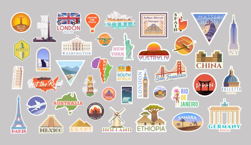 Set of vector travelling stickers colliction. Around the world