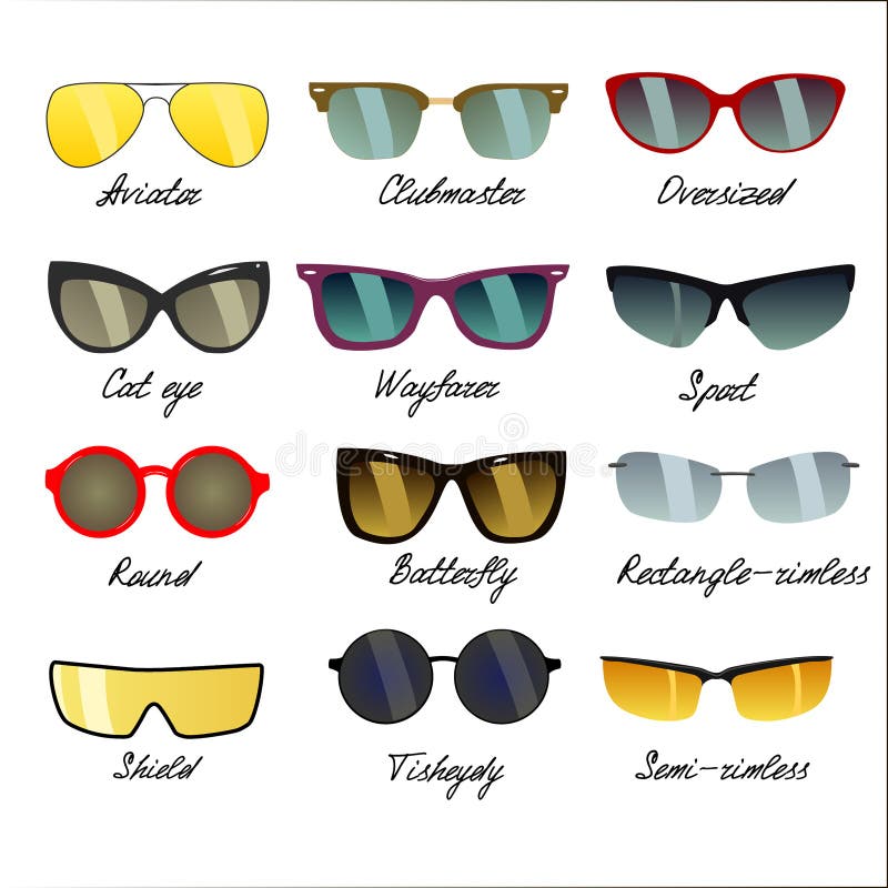 Big Set Vector Types of Sunglasses Stock Vector - Illustration of ...