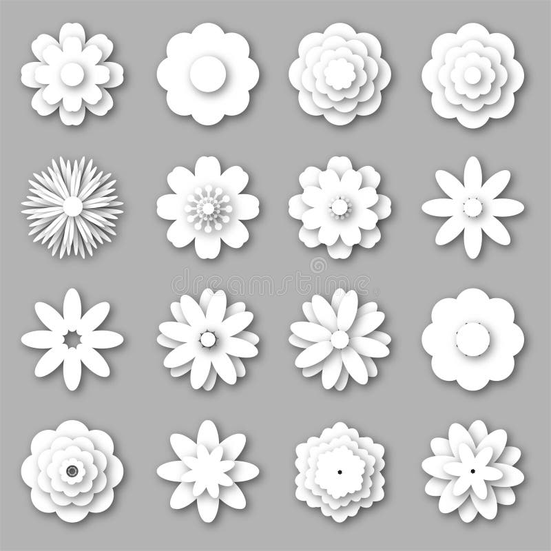 Big Set of White Paper Flowers. Paper Cut Style Stock Vector - Illustration  of background, isolated: 208175915