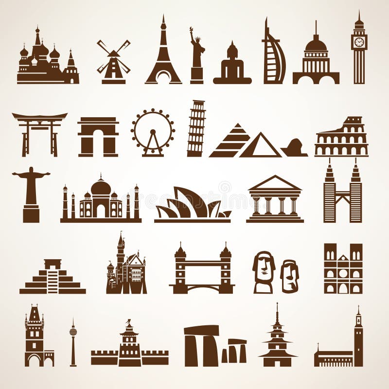 Big set of world landmarks and historic buildings stock illustration Big set of world landmarks and historic buildings stock illustration