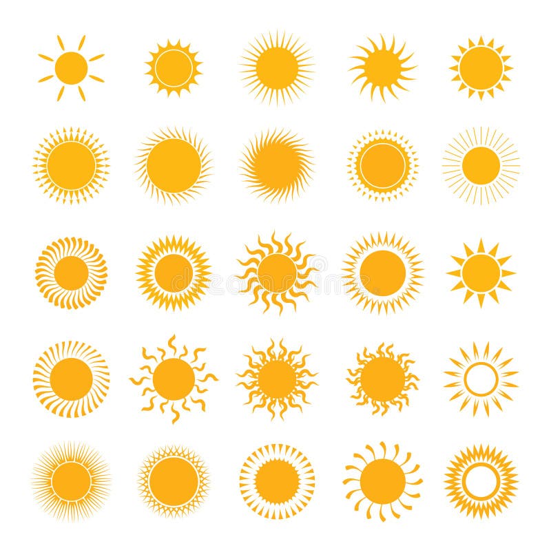 Big Set of Yellow Icons and Graphic Elements. Collection of Sun. Stock ...