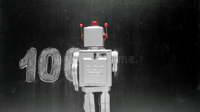 Robot writing binary code on a blackboard vector illustration