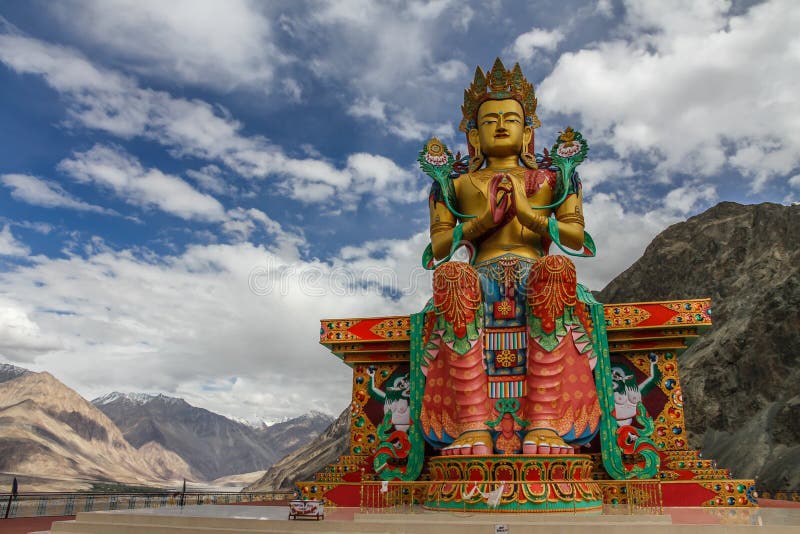Big Sitting Buddha-Diskit Monastery,Ladakh,India stock photography