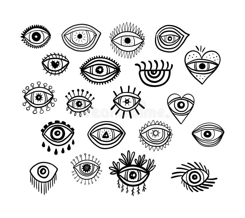 Big Spiritual Eyes Set Hand Drawn Vector Illustration in Cartoon Comic ...