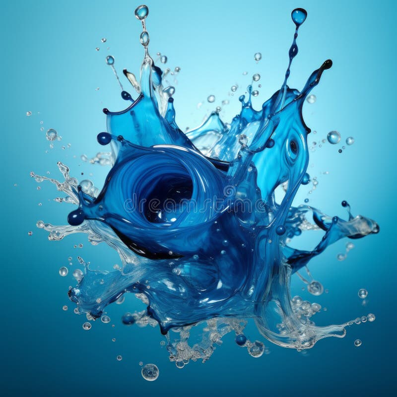 Big Splash of Shiny and Transparent Blue Liquid on a Light Blue