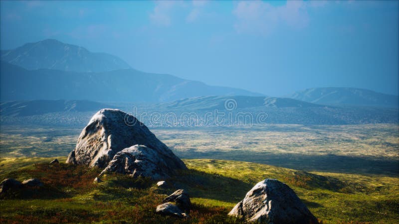 Big stones in grass field royalty free illustration