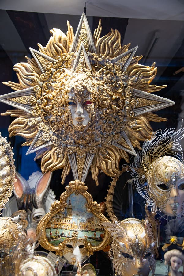 Big sun gold and silver, big carnival mask. stock photo Big sun gold and silver, big carnival mask. stock photo