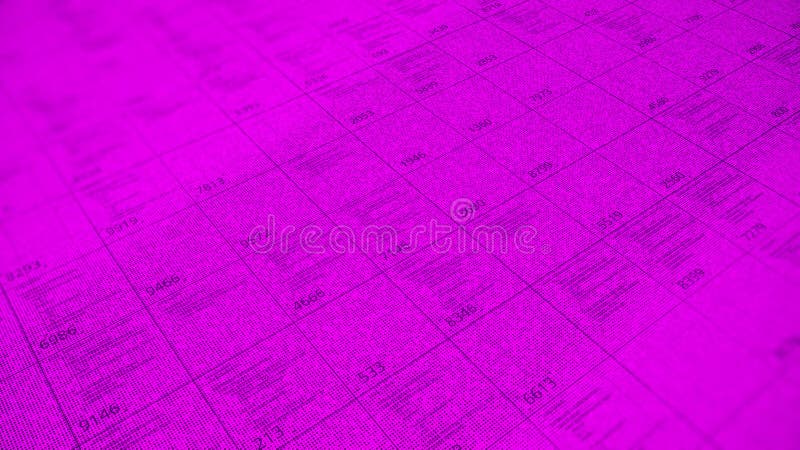 Big table with a lot of numerical data in diagonal motion. Animation. Business information, analysis of data and vector illustration