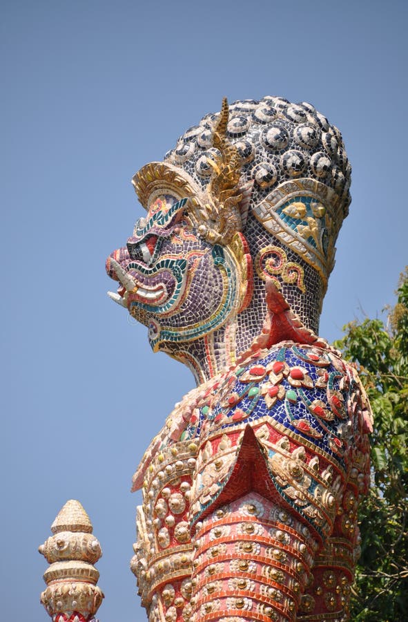 Big Thai Giant Statue Stand Protection Temple and Mountain Stock Photo