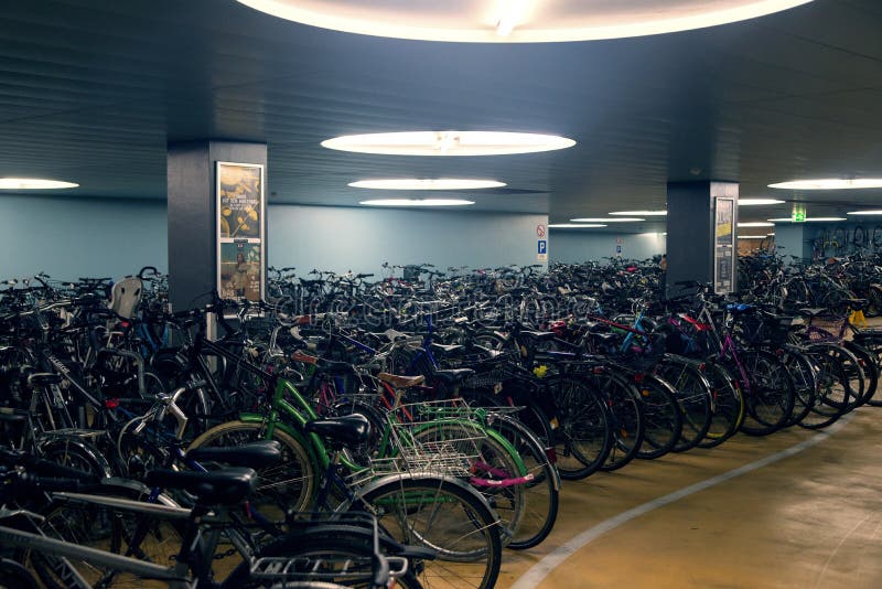 Underground bicycle parking in Basel Switzerland royalty free stock images Underground bicycle parking in Basel Switzerland royalty free stock images