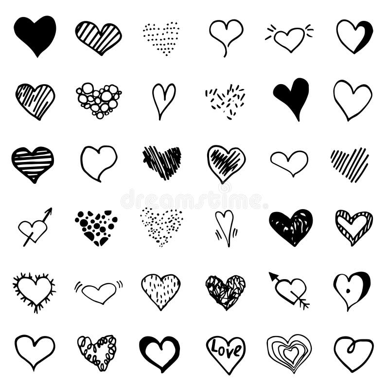 Big vector doodle heart set royalty free illustration