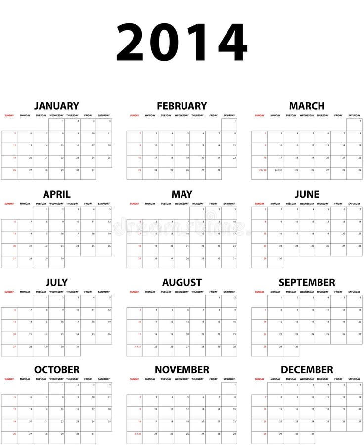 Big Wall Calendar for 2014 stock illustration