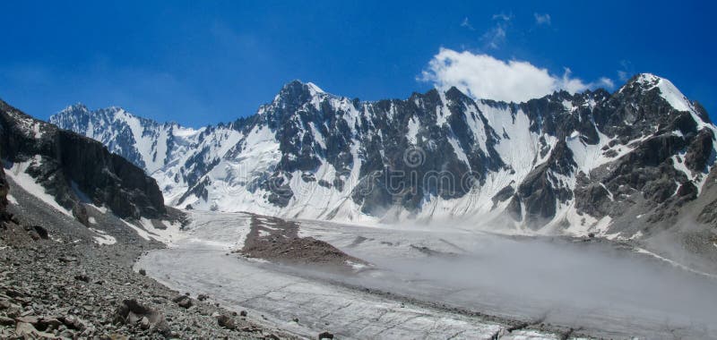 Svobodnaya Koreya mountain glacier and wall of Tian Shan