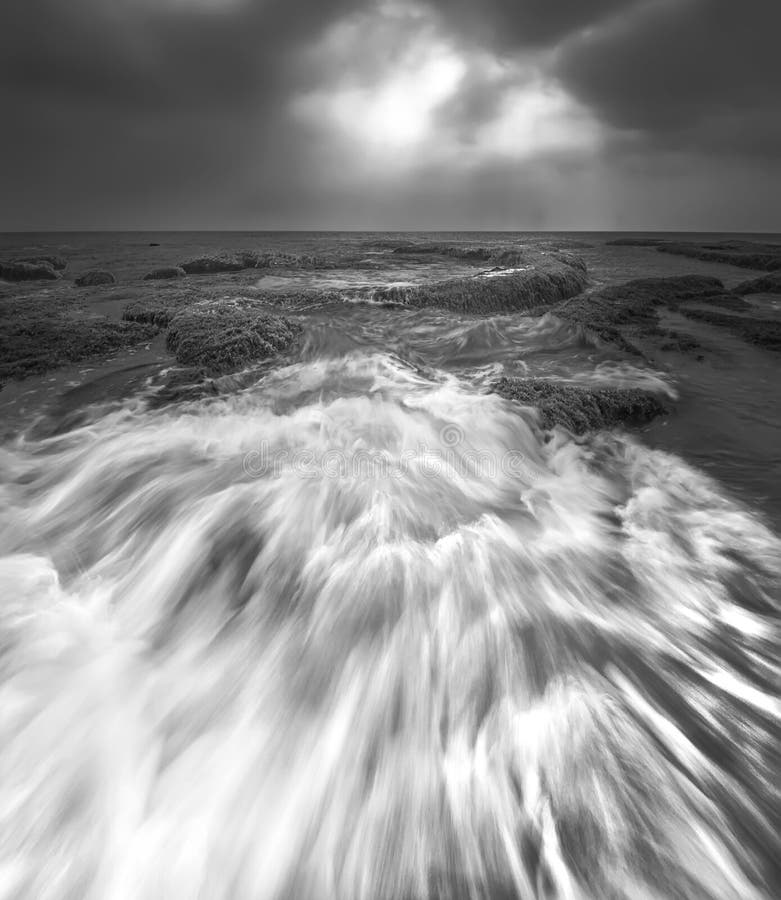 Big wave at beach black and white