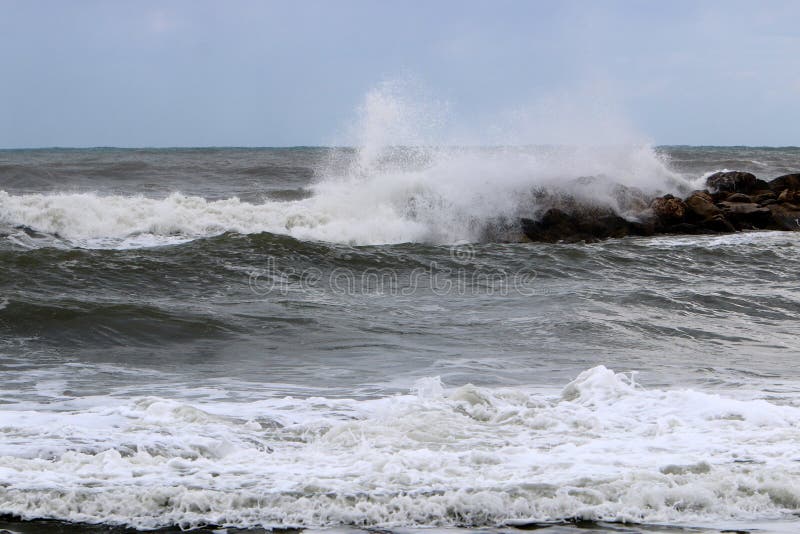 Big Waves and Wind in the Mediterranean Sea Off the Coast of Israel