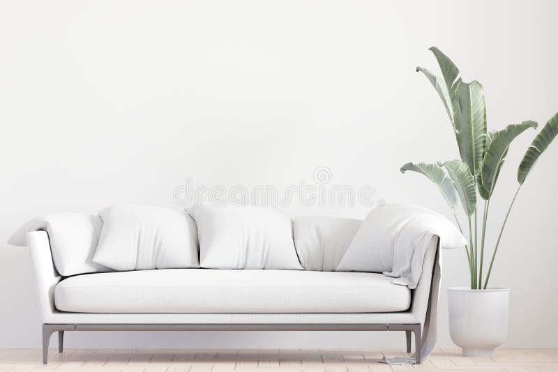 Big White Living Room.interior Design,white Sofa Wall for Mock Up and Copy Space Stock