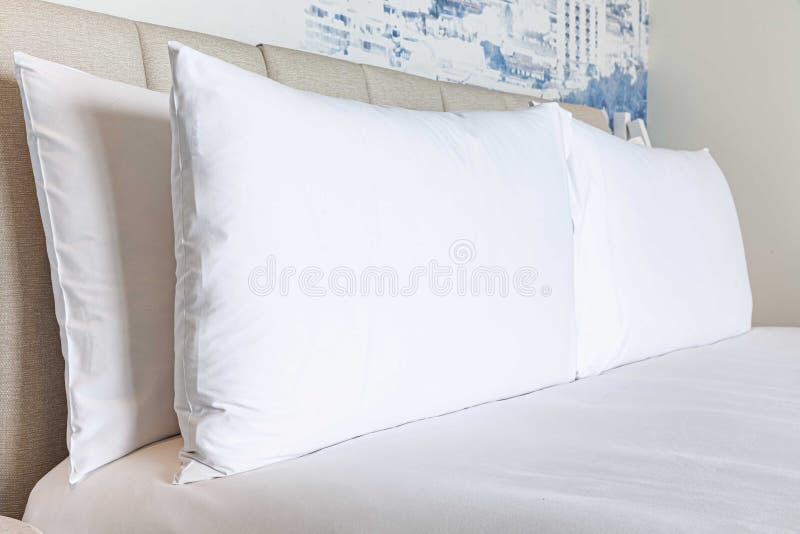 Big White Pillows on White Bed Stock Image Image of design, pillow