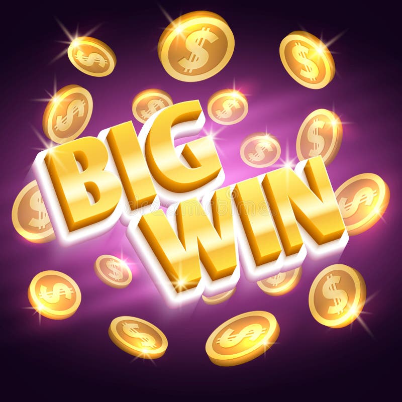 Big win money prize. Winning gambling vector concept with golden dollar coins
