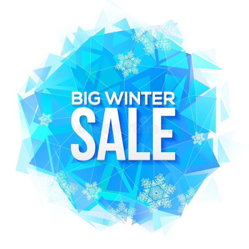 Big Winter Sale sign on blue ice and snowflakes