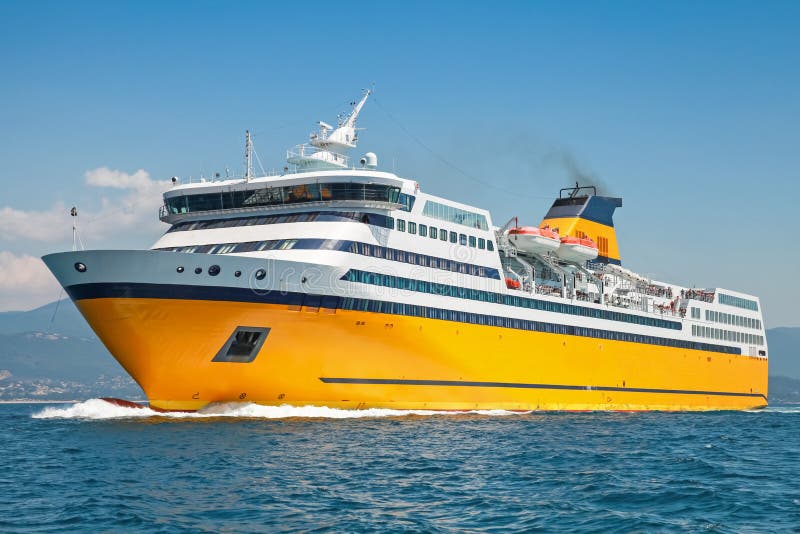 Big Yellow Passenger Ferry Goes on the Sea Stock Photo Image of