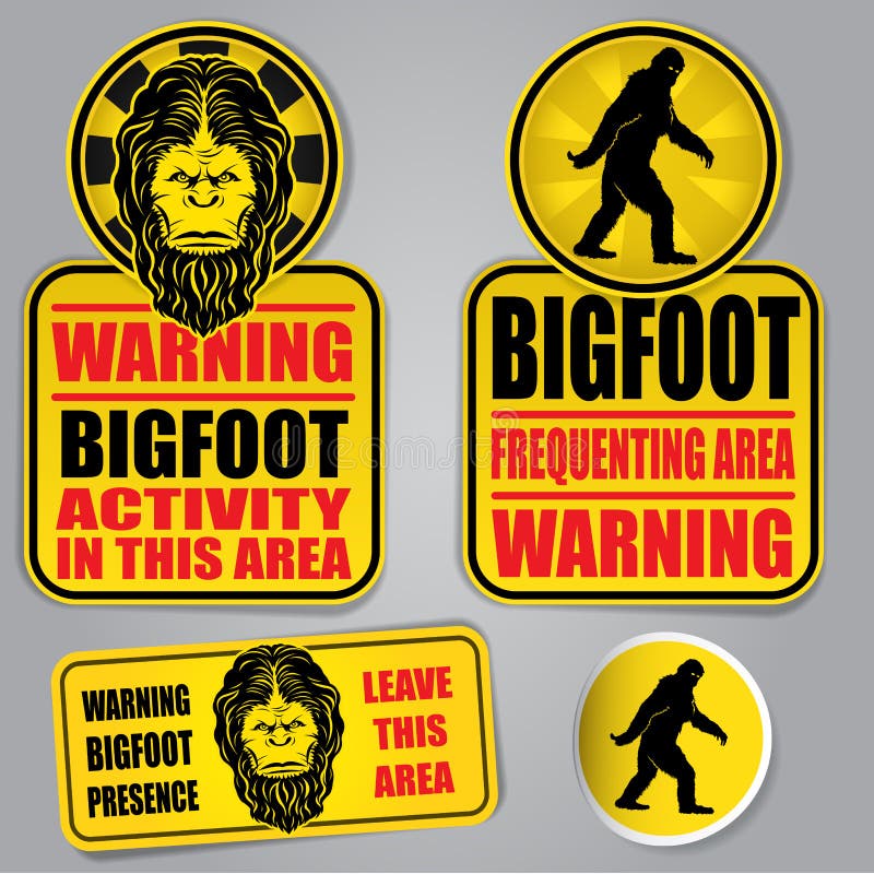 Great Bigfoot Warning Signs Set. Yeti vectors